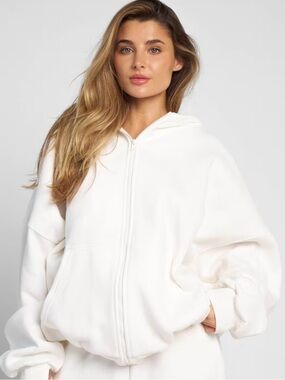 Pact 100% Organic Cotton Cream Full Zip Hooded Chunky Cozy Athleisure Hoodie